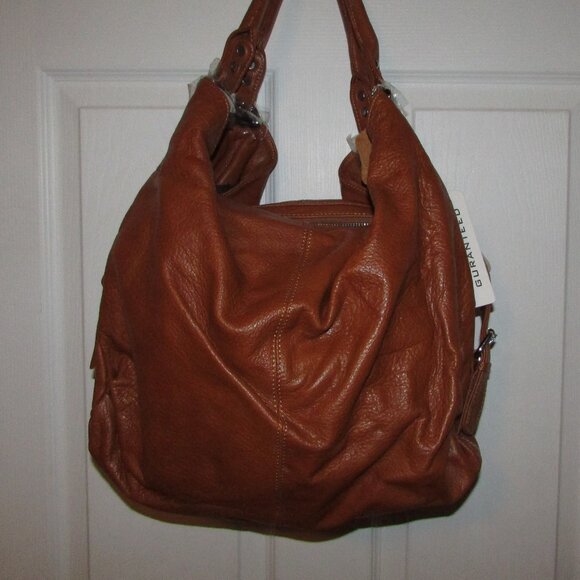 Leather Caramel Tan Unique Hobo Handbag - NEW - Picture 5 of 12